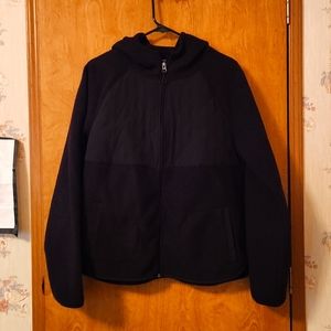 Black quilted full zip hooded jacket